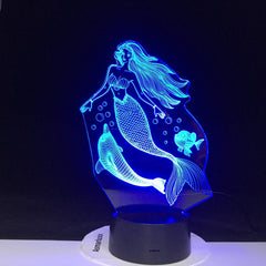 Fairy Tale Mermaid with Dolphins Princess 3D Night Light LED Baby Sleeping Lamp Home Decor Party Xmas New Year Gift Dropshipping