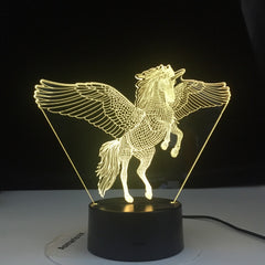 Unicorn Flyying Model Touching 3D LED Lamps Kids Bedroom Decor Rainbow Horse Lights With Remote Control illusion Night Lights