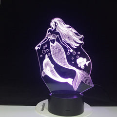 Fairy Tale Mermaid with Dolphins Princess 3D Night Light LED Baby Sleeping Lamp Home Decor Party Xmas New Year Gift Dropshipping