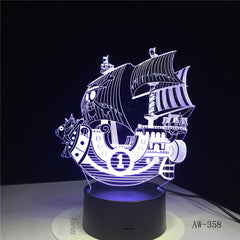 Sailing Boat 3D Night Light Home Bedroom Table Decoration for Children's Festival Birthday Gifts 7 Color Changes LED Lamp