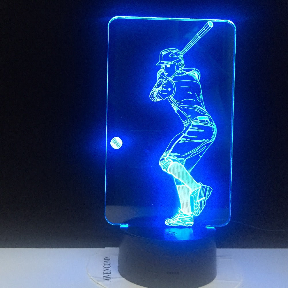 Novelty New Sport Playing Baseball 3D LED illusion USB Remote Night Light 7 Color Change Lamp Home Decoration Child Boy Man Gift