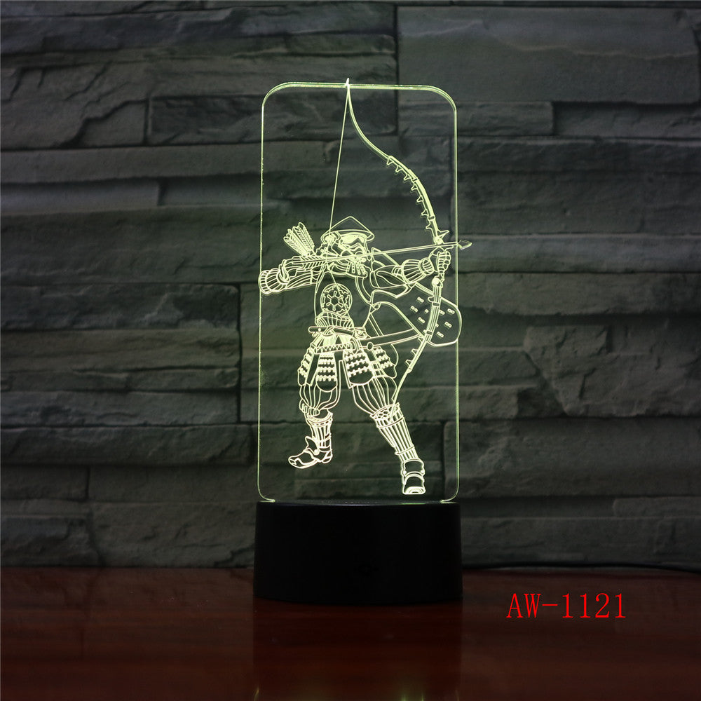 3D Acrylic Night Light Martial Bow Shooter LED Sleep Light 3AA Battery Desk Lamp Bedroom Christmas Lights Decor Lights 1121
