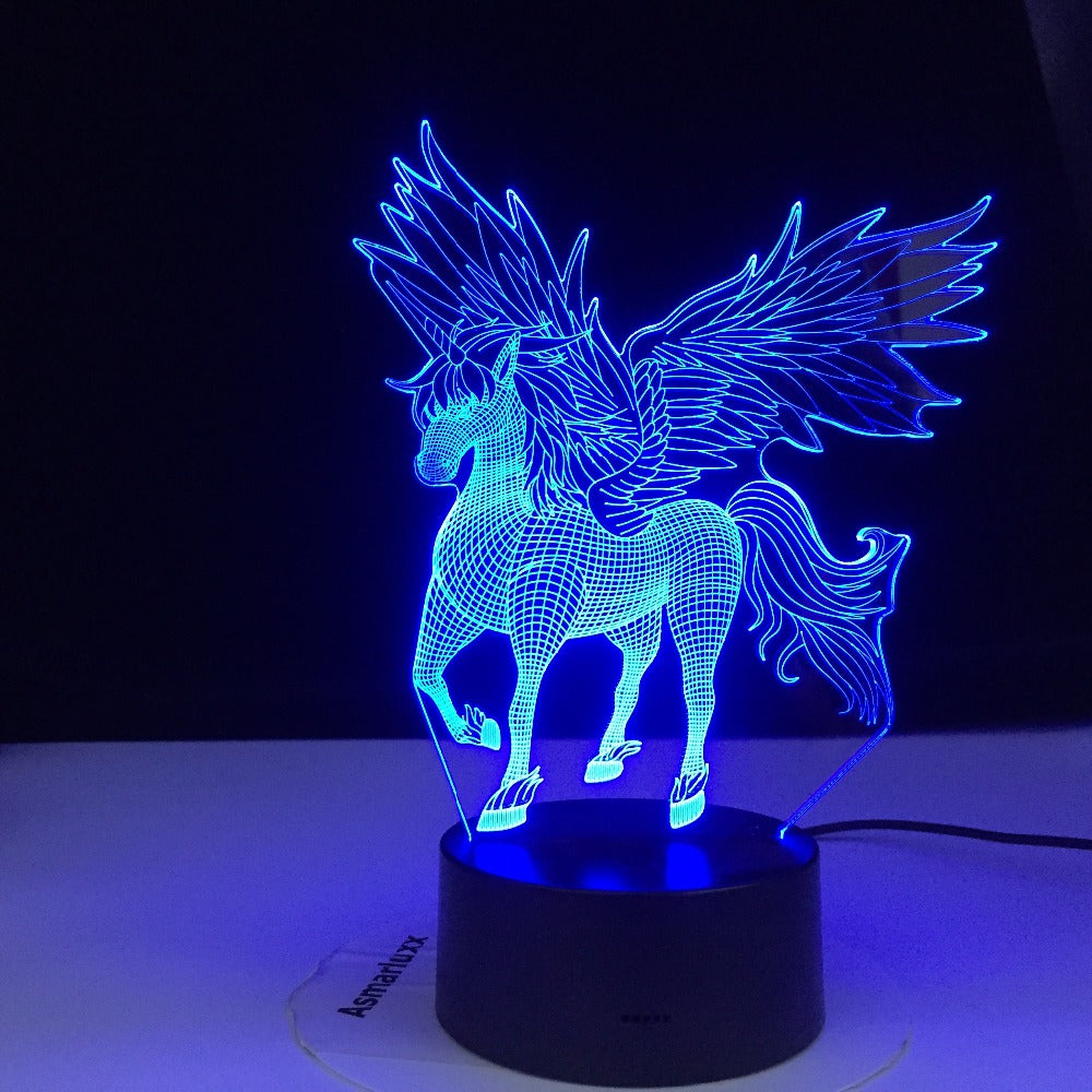 Unicorn Model 3D illusion Night Lights Touching LED Lamps Kids Bedroom Decor Rainbow Horse Lights With Remote Control Dropship