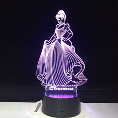 Princess Cinderella Figure Usb 3d Led Night Light Decoration Girls Children Kids Baby Gifts 7 Color Changing Visual Table Lamp