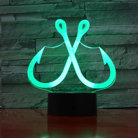 Creative 3D Acrylic Illusion LED Lamp Fish Hook Shape Table Night Light 7 Colors Change RGB Touch Control Christmas Lights 991