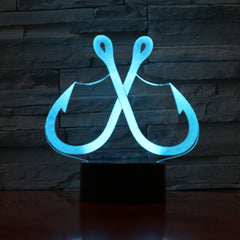 Creative 3D Acrylic Illusion LED Lamp Fish Hook Shape Table Night Light 7 Colors Change RGB Touch Control Christmas Lights 991