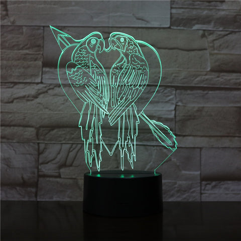 Novelty Parrot Bird Shape Table Lamp 3D Acrylic 7 Colors LED USB Sleep Night Light Romantic Love Bedroom Decor Light Fixture1673