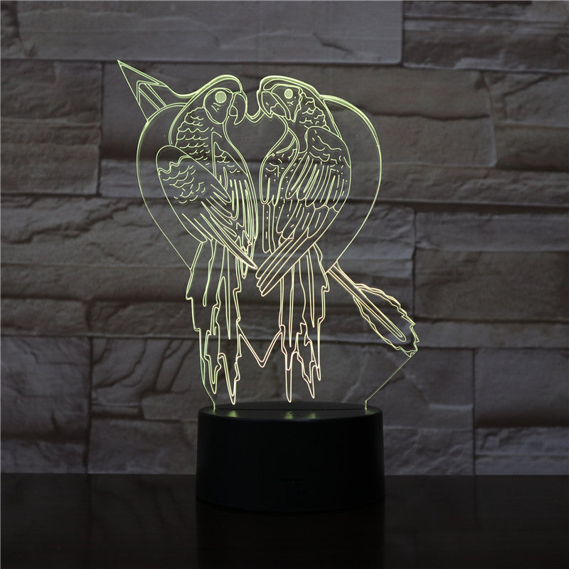 Novelty Parrot Bird Shape Table Lamp 3D Acrylic 7 Colors LED USB Sleep Night Light Romantic Love Bedroom Decor Light Fixture1673