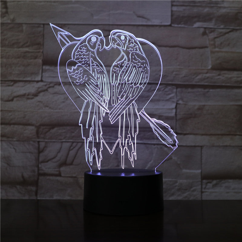 Novelty Parrot Bird Shape Table Lamp 3D Acrylic 7 Colors LED USB Sleep Night Light Romantic Love Bedroom Decor Light Fixture1673