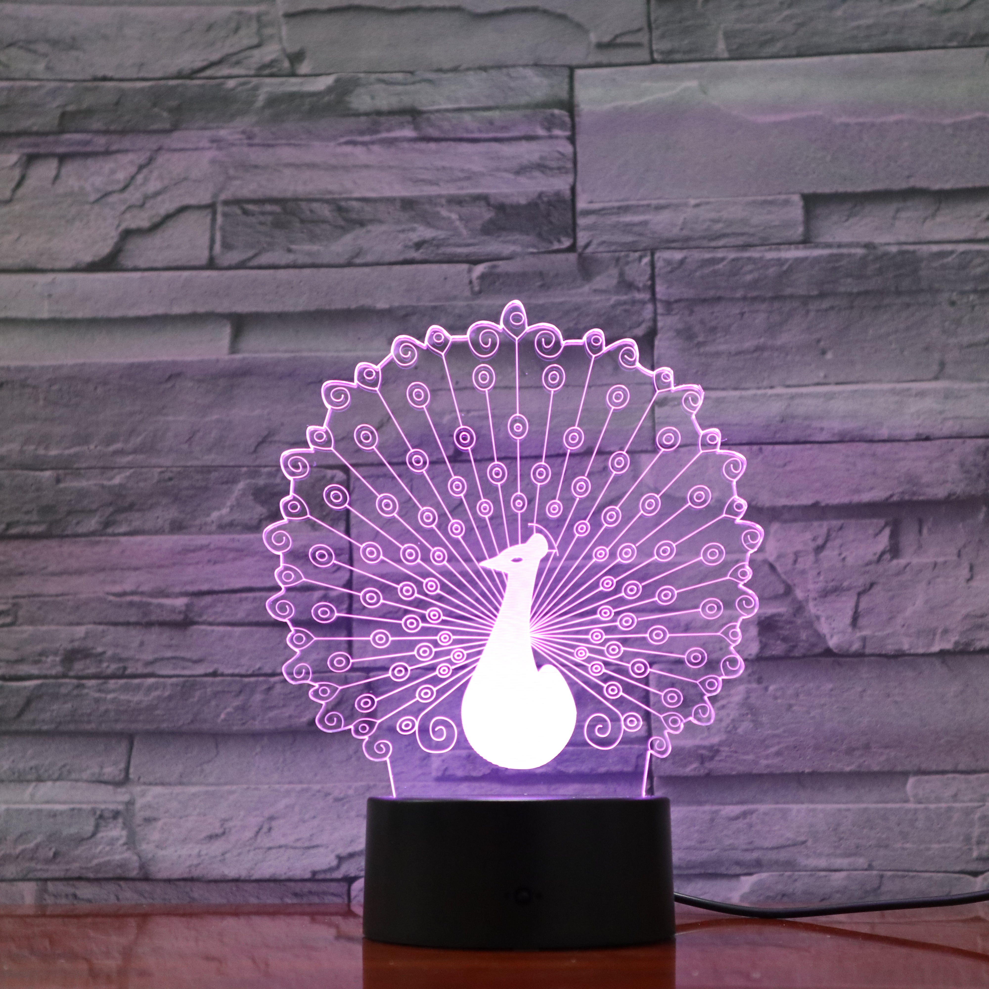 Peacock 1 - 3D Optical Illusion LED Lamp Hologram