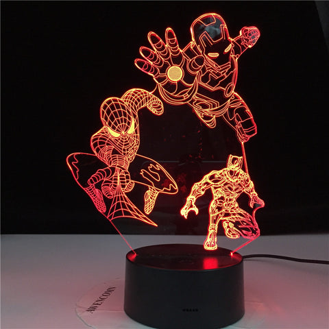 Marvel Heroes 3D Night Lights for Kids 7 Colors LED Illusion Bedroom Table Lamp Spiderman Black Panter Ironman Gifts Dropship