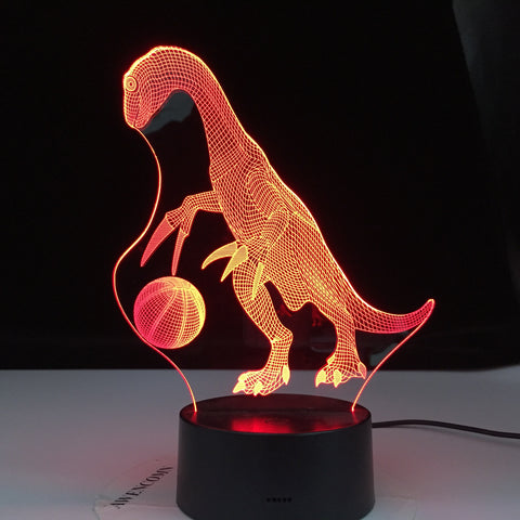 Dinosaur Playying Football 3D Illusion Led Lamp Colors Decoration Night Light Touch Sleeping Nightlight Table Lamp Boys Gifts