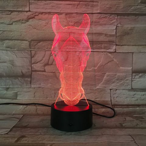 Long Face Horse Model Colorful 3D Visual Touch Desk Table Light LED Acrylic Lamp Creative Led Night Light Office Light AW-689