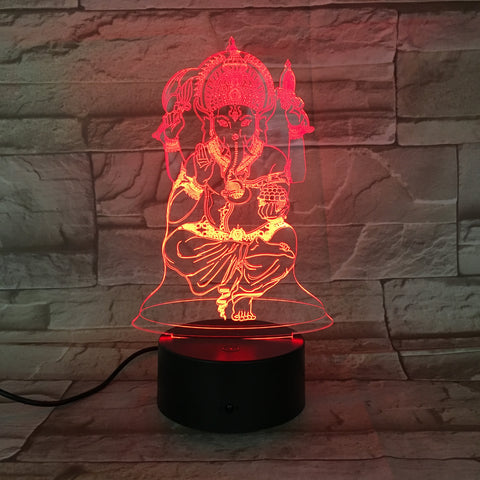 3D LED India Lord Elephant Night Light Visual 7 Colors Ganesha Table Desk Lamp Birthday New Year Kids Sleep Lighting Gifts 653