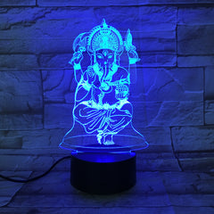 3D LED India Lord Elephant Night Light Visual 7 Colors Ganesha Table Desk Lamp Birthday New Year Kids Sleep Lighting Gifts 653