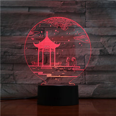 Ancient Pavilion 3D Lamp Table Lamp 7 Colors Changing Desk Lamp 3D Lamp Novelty Night Lights Led Light Valentine's Day Gift 1529