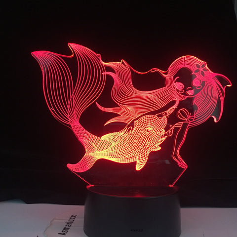 The Little Mermaid Princes Ariel 3d Figure Baby Led Night Light Touch Sensor Colorful Nightlight for Girls Room Decor Table Lamp