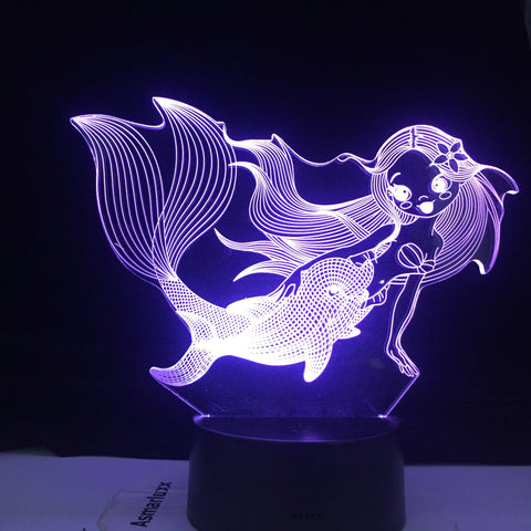 The Little Mermaid Princes Ariel 3d Figure Baby Led Night Light Touch Sensor Colorful Nightlight for Girls Room Decor Table Lamp