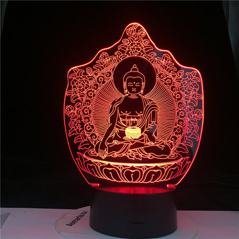 Buddhism Bodhisattva Sensor Touching 3D Visual USB LED Souvenir Holiday Gift 7/ 16 Colors Change Desk Lamp Lamp