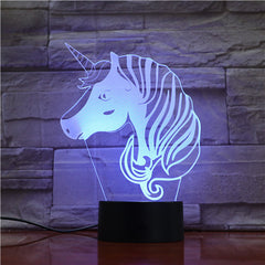 Unicorn Head 3D Hologram Illusion Unique Lamp Acrylic Night Light With Touch Switch Luminaria Lamp 7Colors Change Deco Gift1697