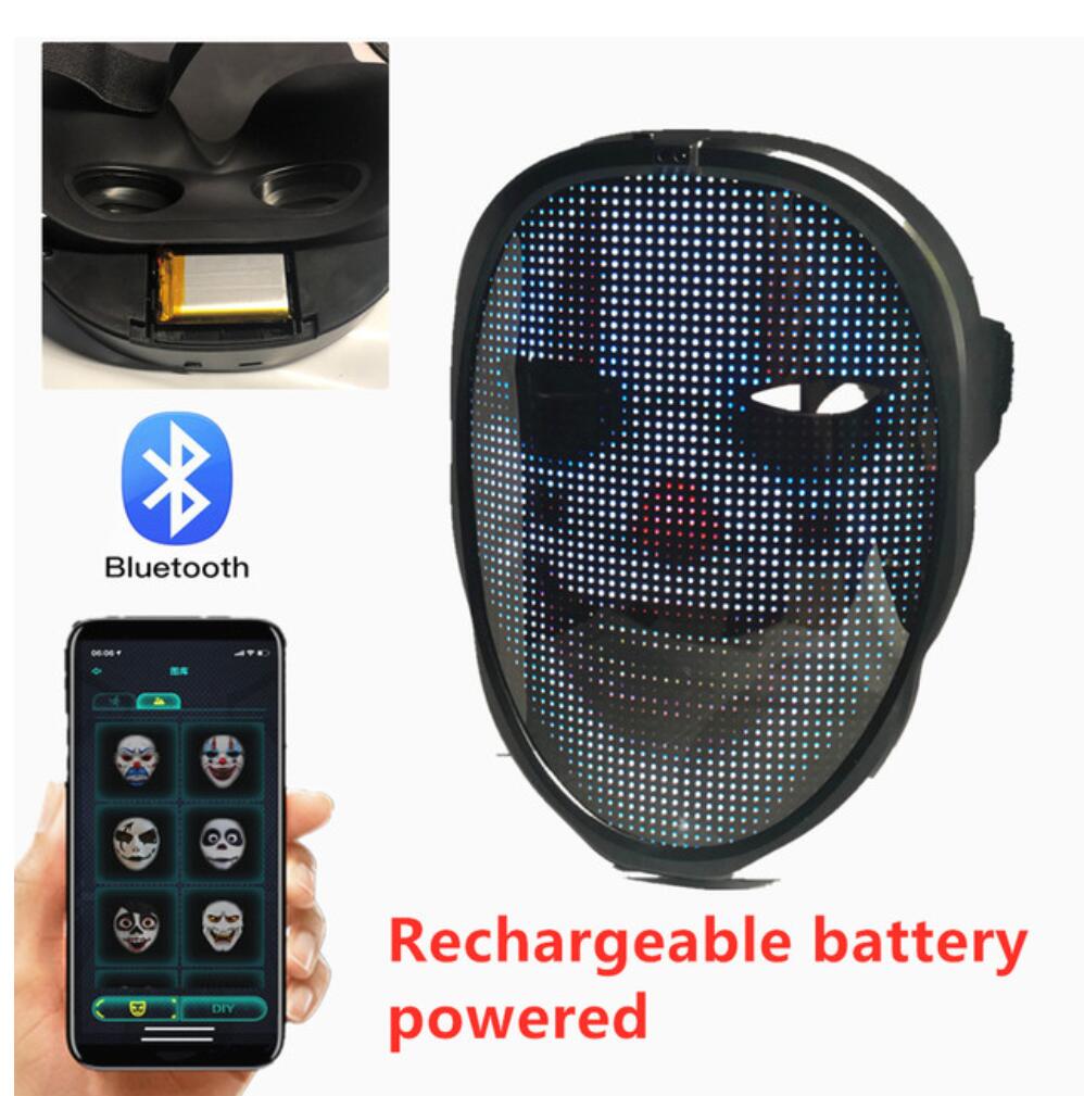 Bluetooth RGB Light Up LED Mask Diy Picture Animation Text Halloween Holiday Carnival Costume Party Game Child Masks Decor Gift